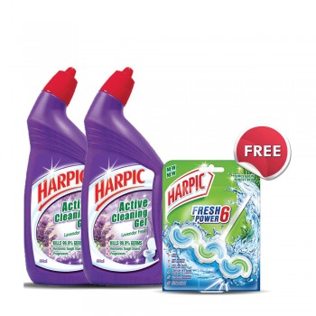 Harpic Lavender Toilet Cleaning Gel 500ml x 2 (Value Pack) + (Free) Wave Forest Dew