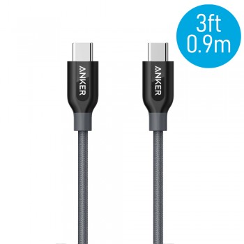 Anker A8187 PowerLine+ 3ft USB-C to USB-C 2.0 Connector Cable - Gray (0.9m)