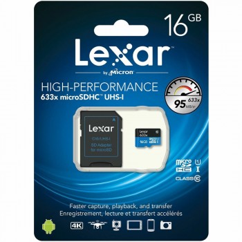 Lexar 633X microSDXC 16GB High-Performance Class10 Memory Cards with SD Adapter (up to 95MB/s Read)