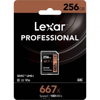 Lexar 667X Professional 256GB U3 V30  SDXCâ„¢ UHS-I Memory Cards (up to 100MB/s read, Write 90MB/s)