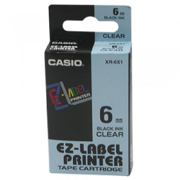 CASIO LABEL CART 6mm BLACK ON CLEAR (XR-6X1)