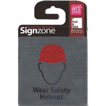 Signzone Peel & Stick Metallic Sticker - Wear Safety Helmet (R01-01WS.H)