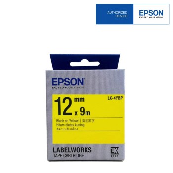 Epson LK-4YBP LabelWorks Tape - 12mm Black on Yellow Tape (Item no: EPS LK-4YBP)