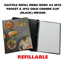 East-File MB106R A4 Refillable Menu Book With 6pockets & 2pcs Gold Corner Clips