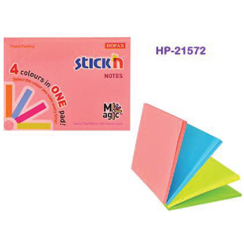 Hopax 21572 Magic Stick Notes 3in x 4in - Neon Colour (25s' x 4 Colours)