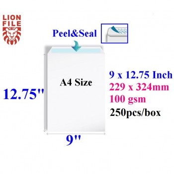 9-inch x 12.75-inch White Peel & Seal Envelope - 100gsm - 250pcs