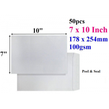 7-inch x 10-inch White Peel & Seal Envelope - 100gsm - 50pcs