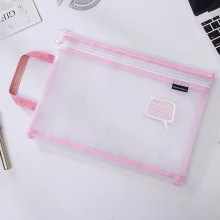 Kinhshion A4-163 A4 Double Layer Nylon Mesh Zipper Bag - Pink