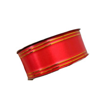 RB-4236 Plastic Ribbon with Gold Lines 38mm x 20yards - Red