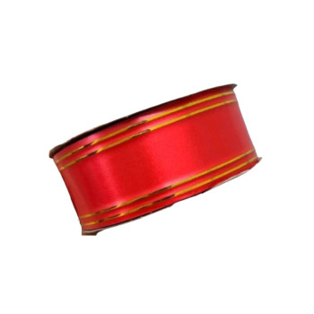 RB-4236 Plastic Ribbon with Gold Lines 38mm x 20yards - Red
