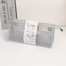 Simple Life Double Layer Large Capacity Mesh Pencil Bag - Grey