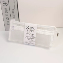 Simple Life Double Layer Large Capacity Mesh Pencil Bag - White