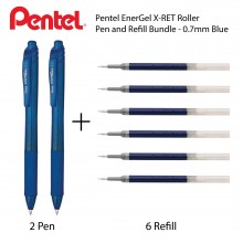 Pentel EnerGel X-RET Roller Pen and Refill Bundle - 0.7mm Blue