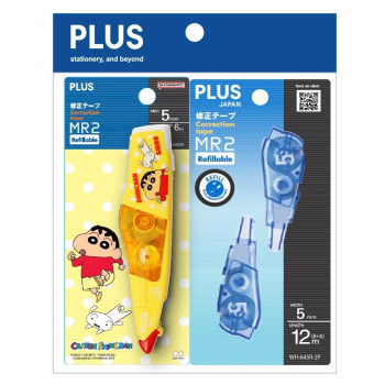 Plus WH645CSYW-R2P MR2 Correction Tape 5mm x 6m Special Edition - Shinchan Yellow with Refill 2 in 1 Pack