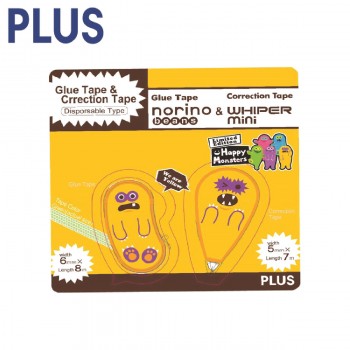 Plus Whiper Mini Correction Tape & Norino Beans Glue Tape (Monster Series 2 in 1 Pack) - Yellow