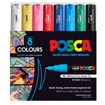 Uni PC-1M-8C Posca Water Marker Extra Fine 0.7mm - 8 Color Set