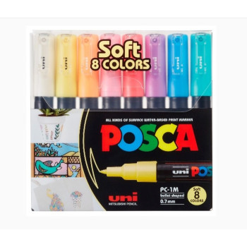 Uni PC-1M-S8C Posca Water Marker Extra Fine 0.7mm - 8 Soft Color Set