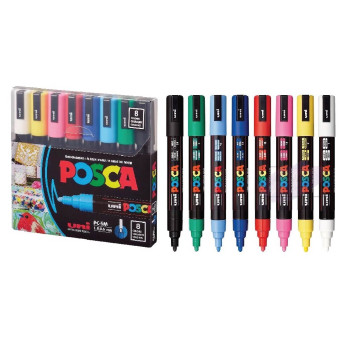 Uni PC-5M-8C Posca Water Marker Medium 1.8-2.5mm - 8 Color Set