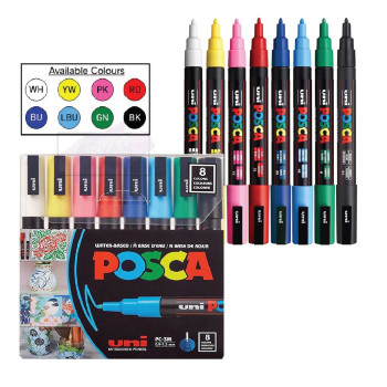 Uni PC-3M-8C Posca Water Marker Fine 0.9-1.3mm - 8 Color Set