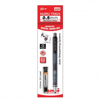 Uni Kuru Toga 0.5mm Mechanical Pencil with 2B Pencil Leads (Black)