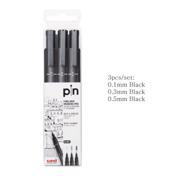 Uni Pin 200/3P Water Based Marker 0.1mm 0.3mm 0.5mm - Black (3pcs/pkt)