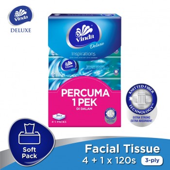 Vinda Deluxe Soft Pack Facial Tissue Large 3ply - 120s x (4+1) 