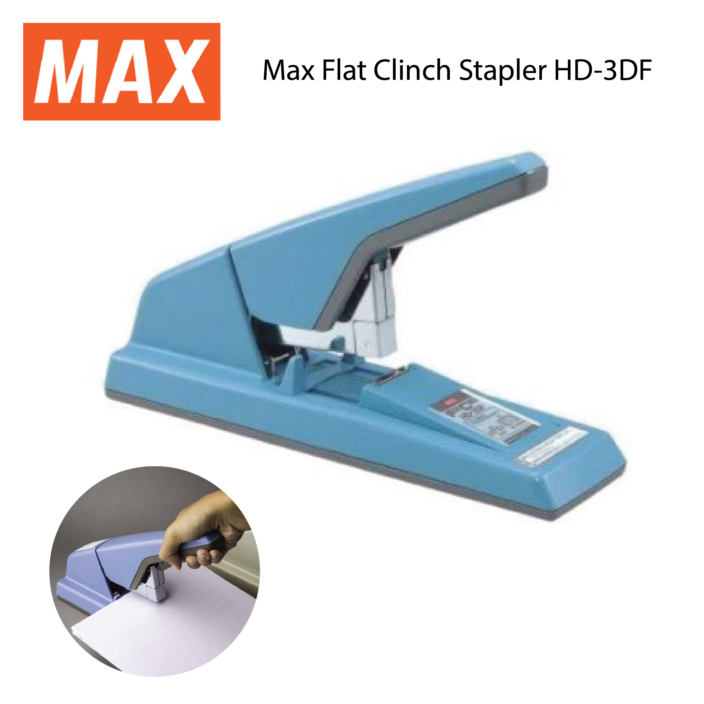 Max Flat Clinch Stapler HD-3DF - Navy Blue